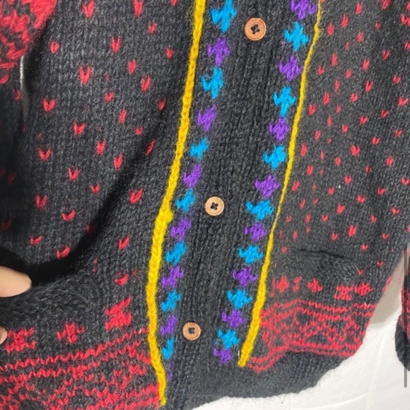 Vintage Namaste Woolens Handmade Wool Jacquard Knit Crew Neck Button Cardigan XL - Picture 7 of 13